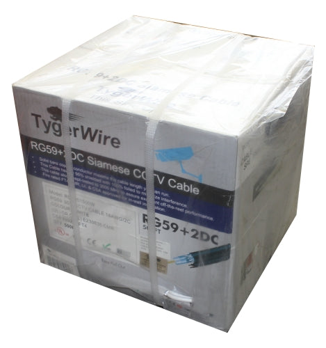 TygerWire 500-Ft RG59 Coaxial Cable with 2 Power Cable-95% Braid-FT4-CMR-CSA-UL(White)